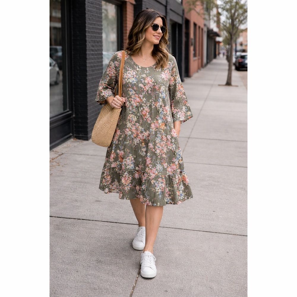 NWT J. Jill Love Linen Size XL Fresh Bloom Caraway Dress Floral Sage Pastel